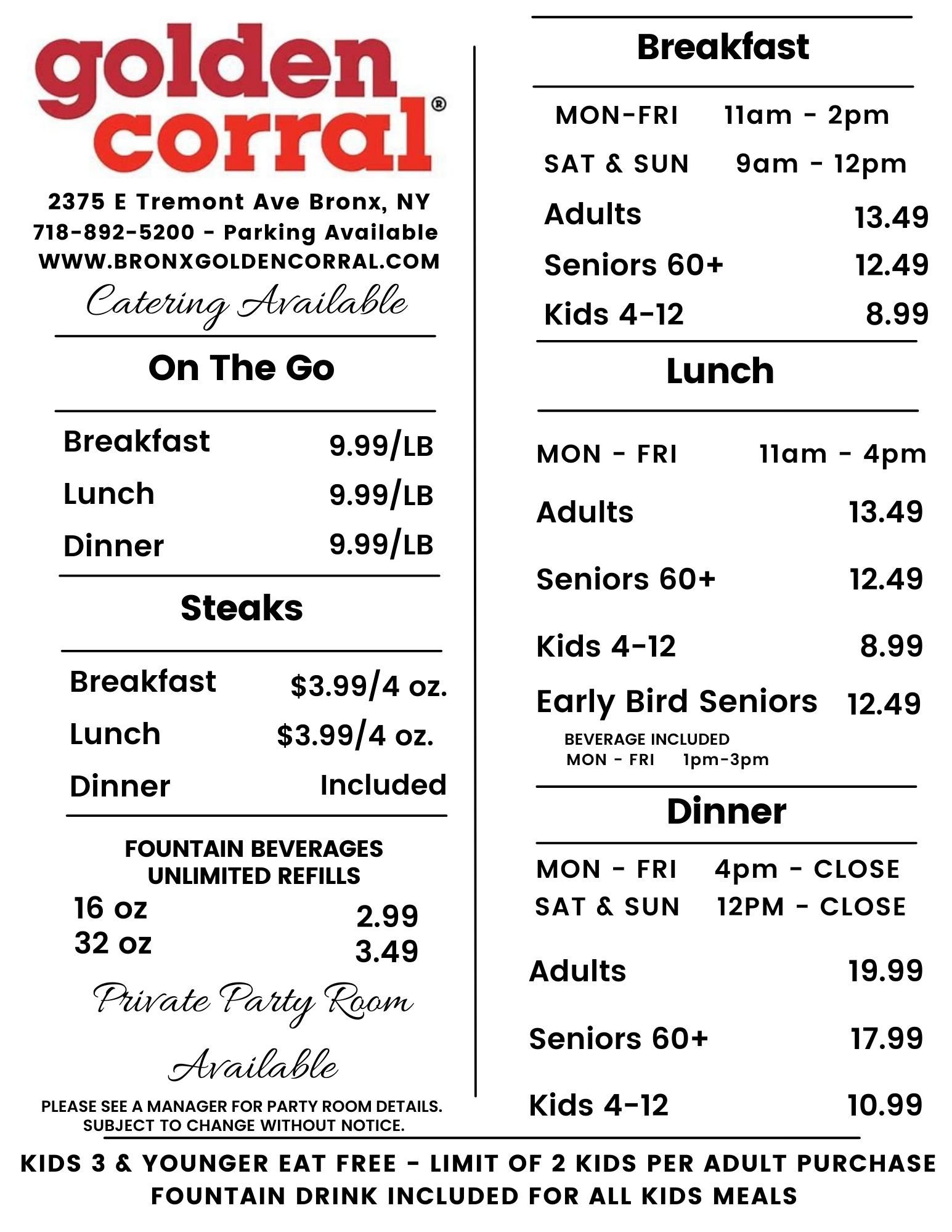 Golden Corral Lunch Hours